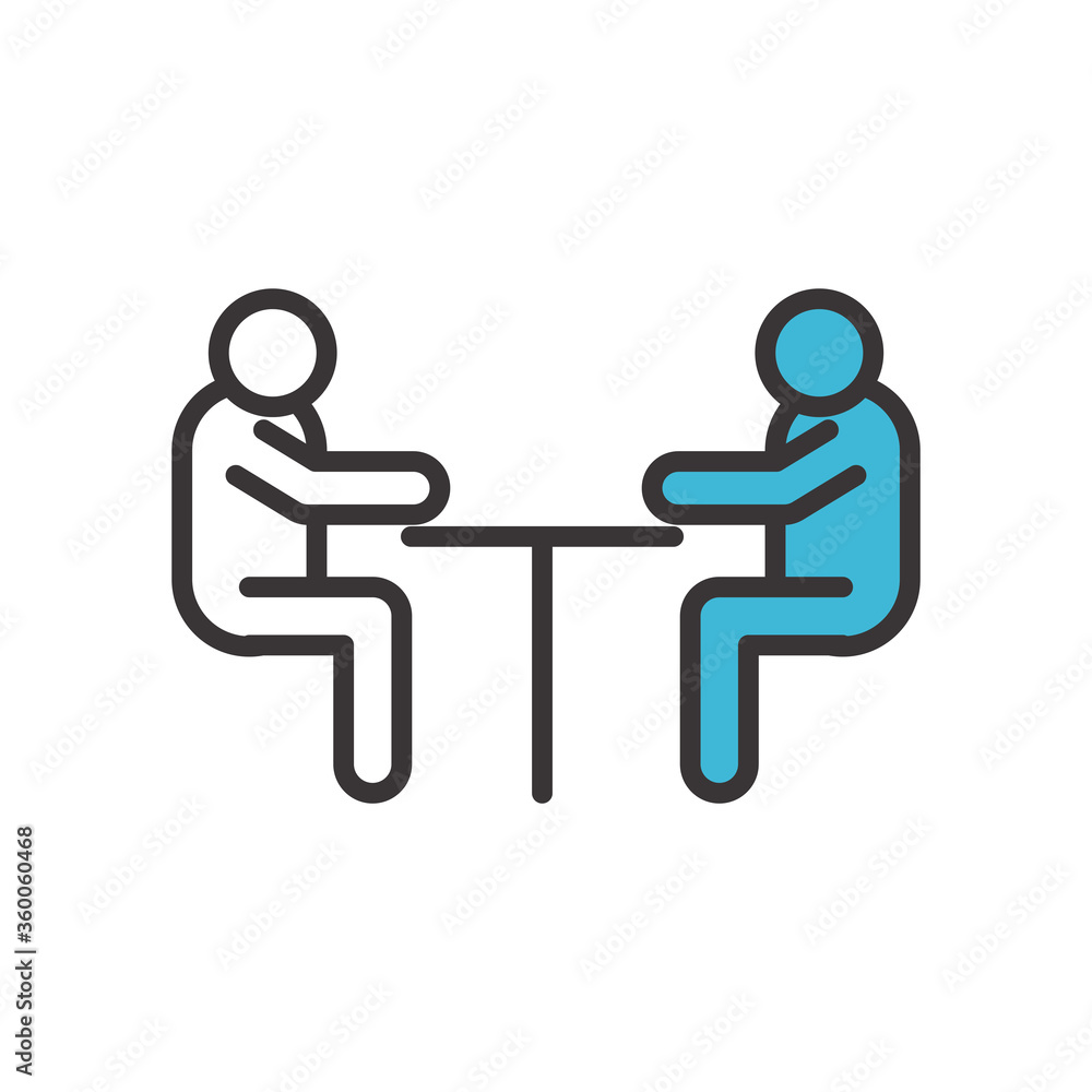 Poster avatars men on table line and fill style icon vector design