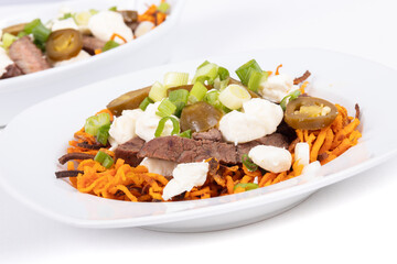 sweet potato steak poutine dish