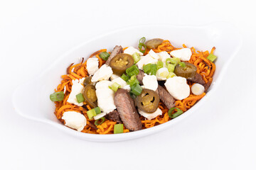 sweet potato steak poutine dish