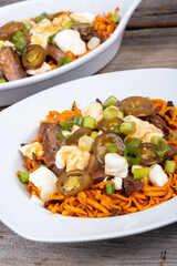 sweet potato steak poutine dish