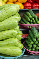 Fresh cucumbers and zucchini in the summer on sale useful products vitamins.