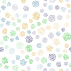 Light Multicolor vector seamless natural pattern with flowers. Illustration with colorful abstract doodle flowers. Texture for window blinds, curtains.
