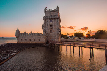 Fototapeta premium belem tower lisbon portugal at sunset