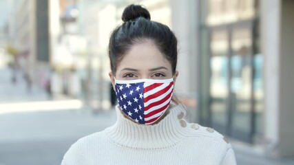 Portrait of a young woman with a mask in the city. - Powered by Adobe