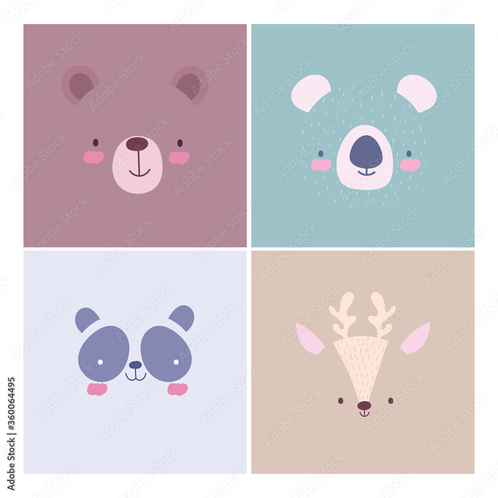 Canvas Prints cartoon cute animals characters faces collection design