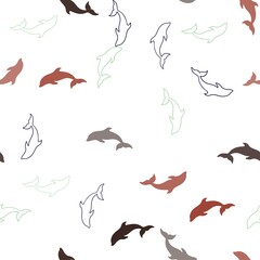 Dark Multicolor vector seamless background with dolphins. Shining illustration of colorful gradient sea dolphins. Pattern for wildlife ad, booklets.