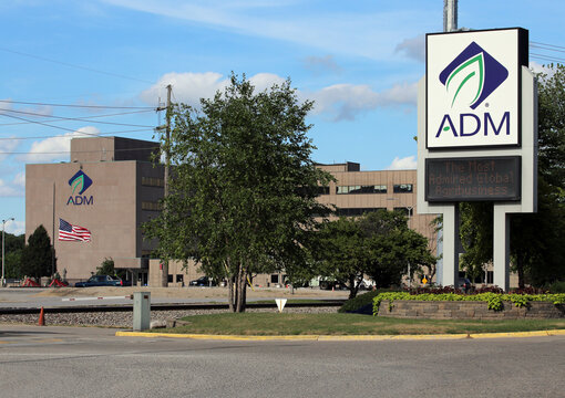 Decatur, IL, USA - July 9, 2016: The former headquarters of the Archer Daniels Midland Company. The Archer Daniels Midland Company is an American global food processing & commodities trading company.