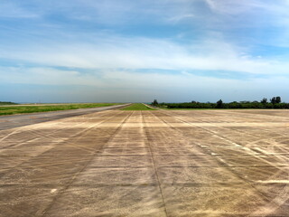 Okinawa,Japan-June 19, 2020: Runway of Shimojishima Airport in Shomojishima island, Japan
