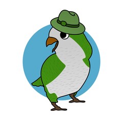 Illustration of Parrot Wearing a Hat Cartoon, Cute Funny Character, Flat Design