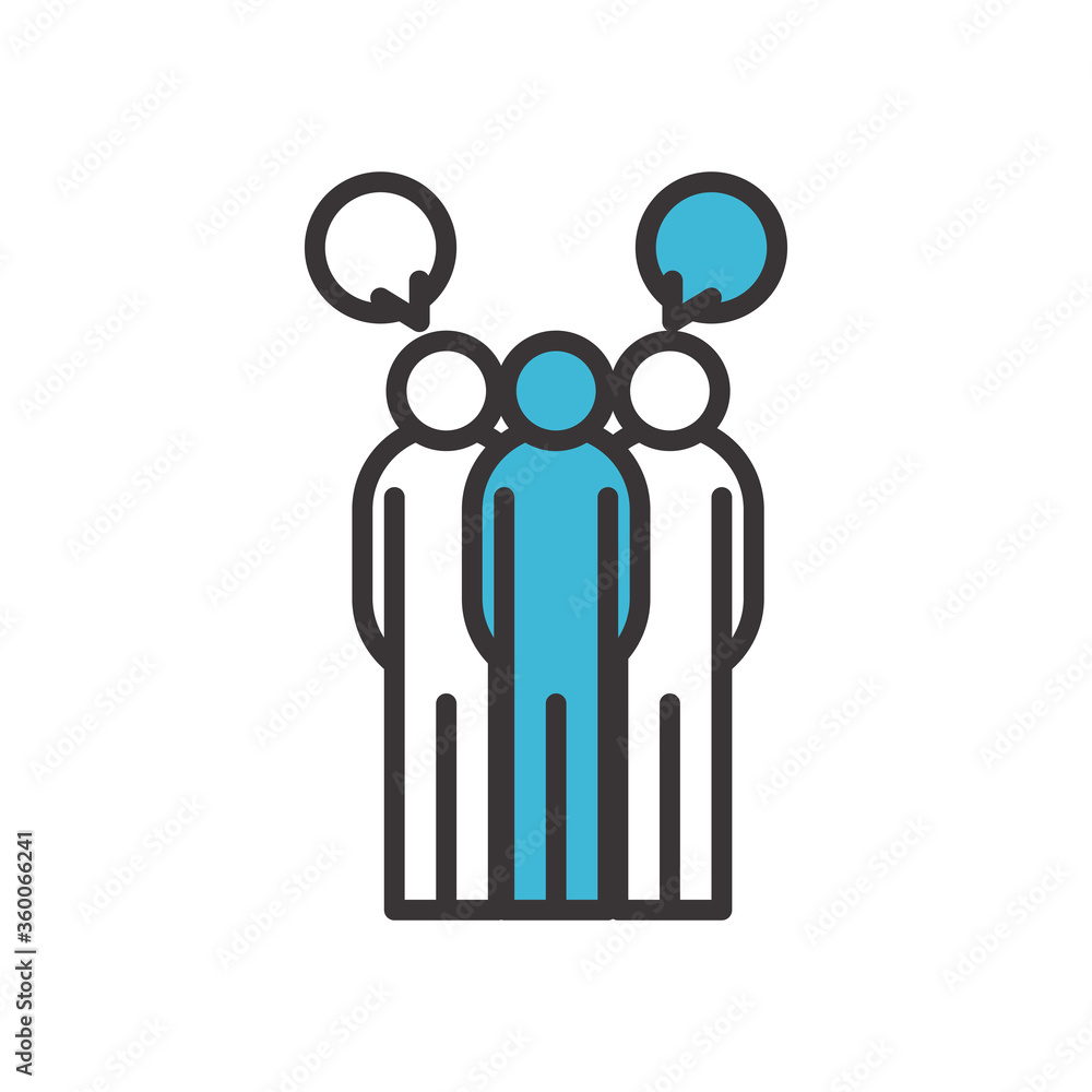 Poster avatars men with bubbles line and fill style icon vector design
