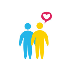 Couple of avatars persons with heart bubble flat style icon vector design