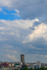 Fototapeta na wymiar Panorama of Belgrade and the Beogradjanka, highest building in Belgrade, Serbia