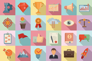 Mission icons set. Flat set of mission vector icons for web design