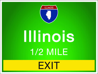 Roadway sign Welcome to Signage on the highway in american style Providing Illinois state information and maps On the green background of the sign vector art image illustration 
