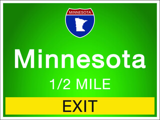 Roadway sign Welcome to Signage on the highway in american style Providing Minnesota state information and maps On the green background of the sign vector art image illustration 