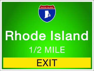 Highway signs before the exit To the state Rhode Island Of United States on a green background vector art images Illustration