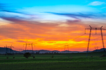 Fototapeta na wymiar pylons at the sunset 