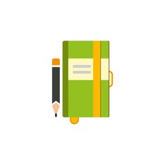 Writing Paper Notebook Journal With Pencil Vector Illustration. Daily diary icon.