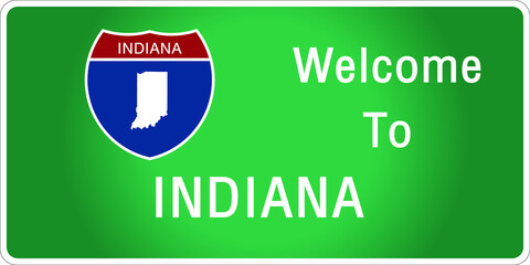 Roadway sign Welcome to Signage on the highway in american style Providing indiana state information and maps On the green background of the sign vector art image illustration 
