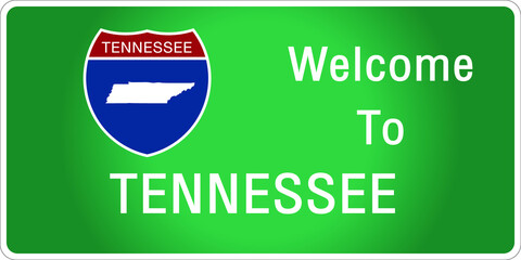Roadway sign Welcome to Signage on the highway in american style Providing tennessee state information and maps On the green background of the sign vector art image illustration 