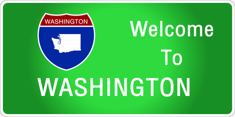 Roadway sign Welcome to Signage on the highway in american style Providing washington state information and maps On the green background of the sign vector art image illustration 