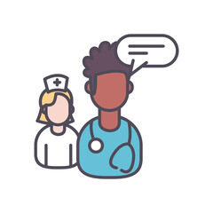 male doctor with bubble and nurse line and fill style icon vector design