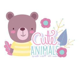 bear cartoon cute animal characters flowers nature design