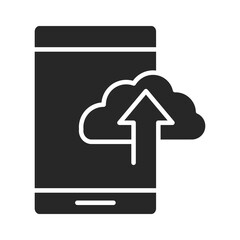 mobile phone or smartphone cloud storage data upload arrow, electronic technology device silhouette style icon