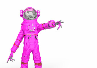 alien astronaut is showing the way with copy space