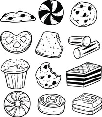 pastry snack food with cookie and biscuit collection using doodle art