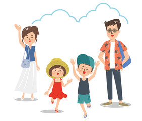 夏服の笑顔の若い家族