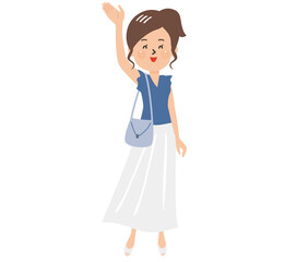 手を振る夏服の女性
