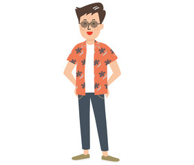 アロハシャツを着たサングラスの若い男性