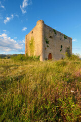 Scenic landscape of a medieval tower at sunset. High quality photo