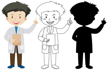 Doctor man in color and outline and silhouette