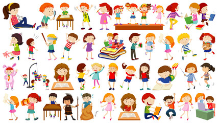 Obraz na płótnie Canvas Set of cute kids cartoon character