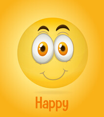 Smile happy face emoji with its description on yellow background