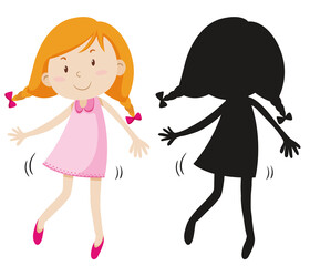 Happy girl wearing cute dress with its silhouette