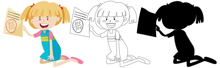 Girl have great exam mark with its outline and silhouette