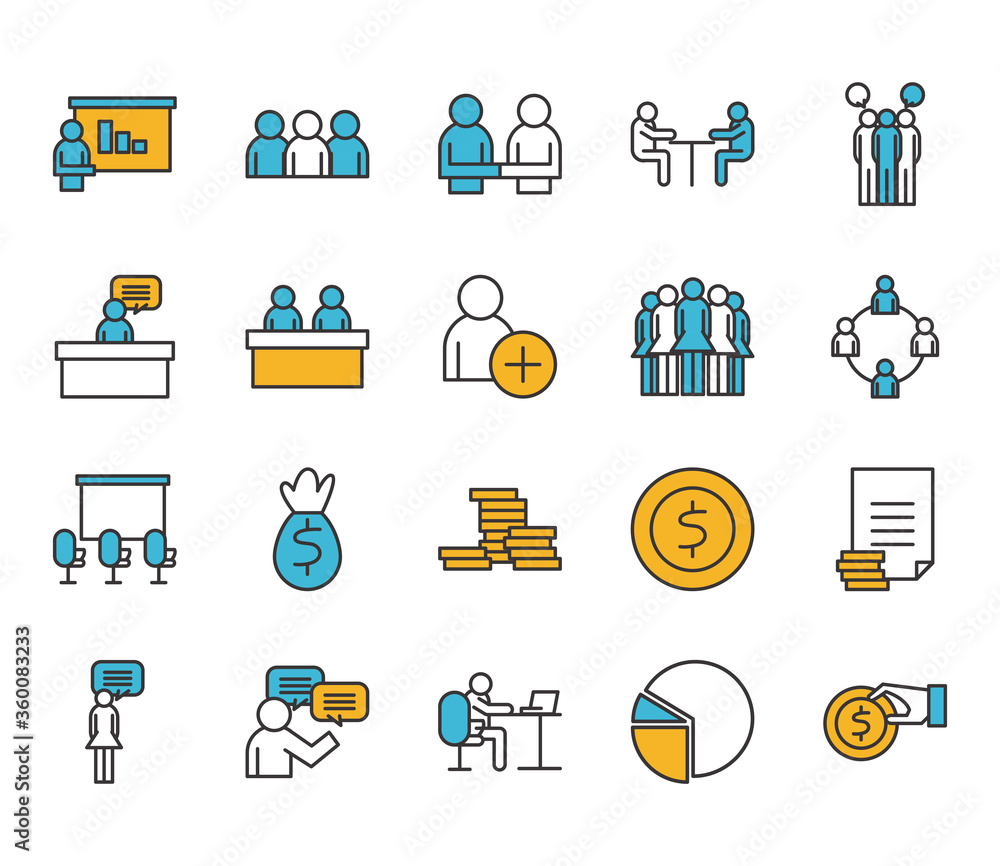 Poster people line and fill style icon set vector design