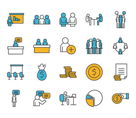 People line and fill style icon set vector design