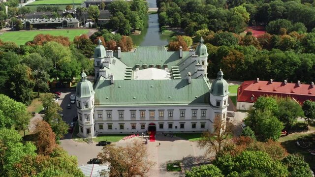 Ujazdowski Castle aerial. Remarkable sightseeing place in Warsaw, Poland.