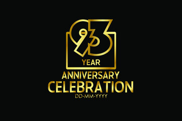 93 year anniversary celebration Block Design logotype. anniversary logo with golden isolated on black background - vector