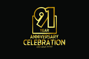 91 year anniversary celebration Block Design logotype. anniversary logo with golden isolated on black background - vector