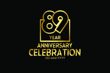 89 year anniversary celebration Block Design logotype. anniversary logo with golden isolated on black background - vector