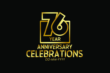 76 year anniversary celebration Block Design logotype. anniversary logo with golden isolated on black background - vector