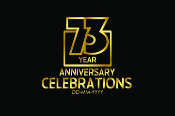 73 year anniversary celebration Block Design logotype. anniversary logo with golden isolated on black background - vector