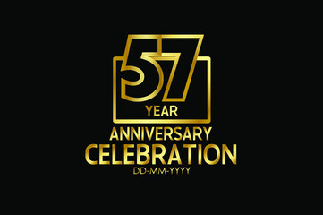 57 year anniversary celebration Block Design logotype. anniversary logo with golden isolated on black background - vector