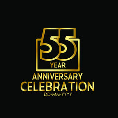 55 year anniversary celebration Block Design logotype. anniversary logo with golden isolated on black background - vector