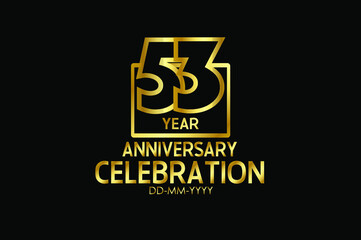 53 year anniversary celebration Block Design logotype. anniversary logo with golden isolated on black background - vector